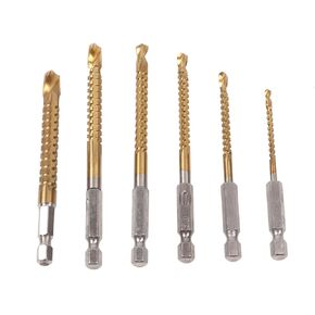Drill Saw Bit Set, Serrated Drill Bit Set, 6PCS Serrated Drill Bit Set Straight Hex Shank Twist Drill Bits with Storage Box for Woodworking Plastic Metal