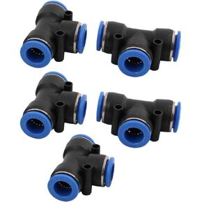 uxcell® 5Pcs 14mm Dia T Type 3 Ways Tube Hose Pneumatic Air Quick Fitting Push in Connector