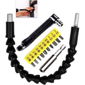 Mini Screwdriver Set 10 PCS with Ratcheting Wrench Pocket Screwdriver Bit Set, 1/4-Inch Drive High Torque Offset Screwdriver Bit Set+ Flexible Drill Bit Extension Holder+60mm