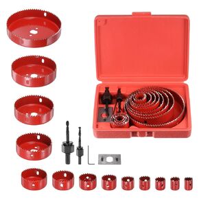 13pcs Hole Saw Set 3/4" - 5" (19mm-127mm) HSS (High Speed Steel) Professional Hole Saw Drill Bit Kit with Mandrels Hex Key Installation Plate for Metal Wood Plastic Plasterboard