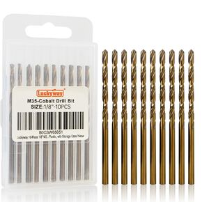 10-Piece 1/8" M35 Cobalt Drill Bits, Jobber Length Twist Drill Bit Set for Hard Metal, Stainless Steel, Cast Iron, Wood and Plastic, with Storage Case