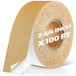 100 ft 80 Grit Adhesive Sticky Sandpaper Roll Aluminum Oxide Golden Yellow 2-3/4 Inch Wide Self Adhesive Sandpaper for Automotive, Woodworking Color Sanding, Long Board Sanders, Hand Blocks