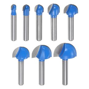 Router Bit Core Box Set 1/4 Shank 1/4" 5/16" 3/8" 1/2" 5/8" 3/4" 7/8" 1" Cutting Dia. Round Nose Router Bit 2 Flutes Carbide Cove Box Cutter for Woodworking Cutter Tool 8in1 Set
