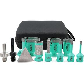 Tile Hole Saw Kit - (6/8/10/35/50/65mm+10mm Finger Bit+25mm Drilling Milling Bit+50mm Chamfer Bit+SDS/HEX Adapter) Diamond Drill Bits for Porcelain Ceramic Marble Brick,5/8"-11 Thread