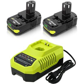 P102 Replacement Battery and Charger for Ryobi 18V Battery P102 P103 P104 P105 P107 P108 P109 P122 Cordless Power Tools Compatible with Ryobi 18V Charger 2Packs 18V 3000mAh