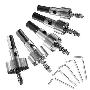 5PCS 16/18.5/20/25/30mm(5/8" to 1-3/16") HSS Hole Saw Cutter, Drill Bit Hole Saw Set Door Hole Drilling Kit for Stainless Steel, Aluminum Alloy, Copper, Iron, Plastic and Wood(Ti-Plating)