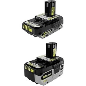 RYOBI ONE+ 18V 2.0 Ah & 4.0 Ah Lithium-Ion HIGH Performance Battery Starter Kit (Bulk Packaged), PBP003+PBP004, Black