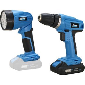 Pulsar 20V Cordless 1.3Ah Lithium-Ion Drill/Driver & Work Light Kit, Featuring A 19+1 Torque Setting Drill, an Adjustable & Freestanding LED Work Light (Kit Includes Battery & Charger), PT25LK