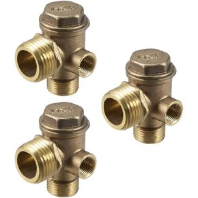 uxcell Air Compressor Check Valve, Male 3/8PTxMale 1/2PTxM10 Female Thread, 3 Way Pneumatic Accessory, Brass for Central Pneumatic Air Compressor 3pcs