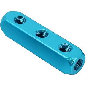 COMOK 19mm/0.75" Thread Dia 3 Way 6 Port Air Manifold Block Pneumatic Threaded Ports Aluminum Quick Connect Adapter, Blue