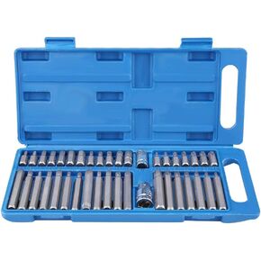 40PCS Professional Hex Star Torx Spline Socket Bit Kit, 1/2inch 3/8inch Drive Impact Socket Bit Tool Set for Car Auto Repair with Case, Metric and Standard