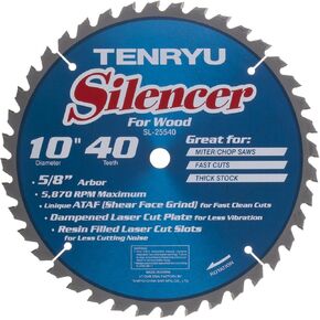 Tenryu SL-25540 10" x 40-Tooth Silencer Series Miter Saw Blade for Thick Stock