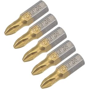 uxcell 1/4-Inch Hex Shank Magnetic Phillips Cross Screwdriver Bit, 25mm Length PH2 Titanium Plating S2 Non-Slip Screwdriver Bits 5pcs
