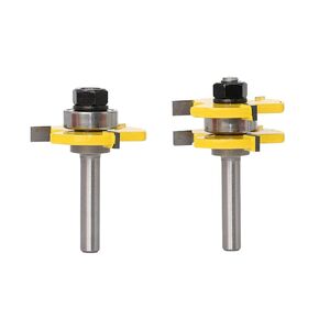 2Pcs Tongue and Groove Router Bit Set, YWKOW Wood Door Flooring T Shape Wood Milling Cutter Woodworking Tool (2pcs-Shank 1/4" * Dia.1-3/8")