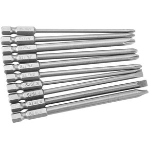 10pcs and Flat Head Screwdriver Bits Set, Steel Magnetic Hex Shank PH1 PH2 Slot Screwdriver Bits Set 1/4inch 100mm