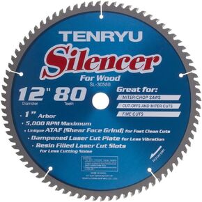 TENRYU SL-30580C 12" Wood Blade 80T 1" Arbor, 0.106 Kerf, 5000 RPM, Miter Saws