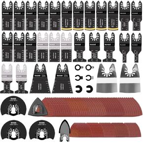 130 PCS Oscillating Saw Blades Set, Arc Edge Multitool Blades for Cutting Wood/Metal/Plastic with Sandpaper, Quick Release Design compatible with Dremel, Dewalt, Craftsman, Ryobi, Milwaukee