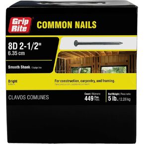 Grip-Rite 8C FASN'ERS Diamond Point 8D 10-1/2 مقياس ساطع شائع 2-1/2 بوصة مسامير تأطير البناء 500 حزمة in Kuwait