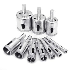 Diamond Hole Saw Tile Drill Bits 15 Pcs 6-50mm Hollow Extractor Remover Set Tools with Diamond Coating, Ceramics, Porcelain, Marble, Carbon Steel, Glass