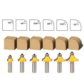 Router Bit Roundover Edging Tool Kit, 1/2" Shank Corner Rounding Edge-Forming Cutter for Woodworking, 6 Assorted Size Set