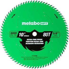 Metabo HPT 10-Inch Miter Saw/Table Saw Blade, Ultra Fine Finish, 80-Tooth, 5/8-Inch Arbor, Industrial High Performance Tungsten Carbide, PTFE Coating, Laser-Cut Expansion Slots, 115763M