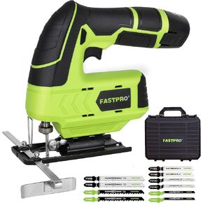 FASTPRO 12V Cordless Jig Saw Kit, Electric Jigsaw with 10pcs Blades & Edge Guide, Included 1.5 Ah Battery, Charger and Storage Case