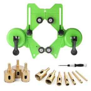 Diamond Hole Saw Kit, 10 PCS Tile Hole Saw Kit with Double Suction Cup Guide Jig Fixture, Diamond Core Drill Bit Kit for Ceramic, Glass, Tile, Marble, Granite