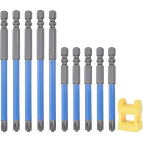 10pcs Phillips Slotted Head Screwdriver Bits FPH2 1/4" Hex Shank S2 Steel Magnetic Flat Cross Head Electrician Bit with Magnetizer