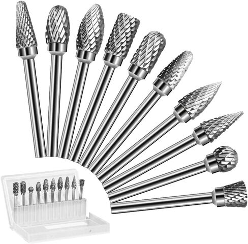 نتوءات كربيد قطع، 10 قطعة نتوءات دوارة كربيد نهاية مطحنة مجموعة لنحت الخشب الحجر الحفر أداة العمل المعدنية in Kuwait