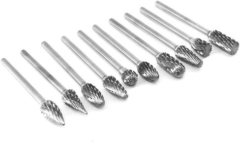 نتوءات كربيد قطع، 10 قطعة نتوءات دوارة كربيد نهاية مطحنة مجموعة لنحت الخشب الحجر الحفر أداة العمل المعدنية in Kuwait