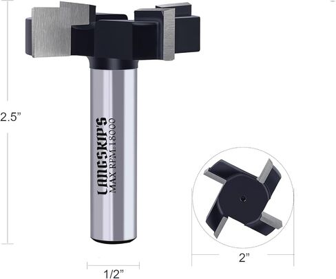 LANGSKIP'S CNC Spoilboard Surfing Router Bit 1/2 "عرقوب، بلاطة تسطيح راوتر بت كربيد المسوي راوتر بت الخشب طحن القاطع أداة التخطيط أدوات النجارة YG6X كربيد - 4 أجنحة in Kuwait