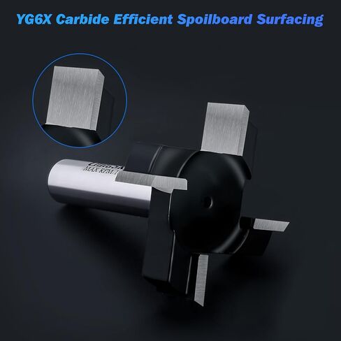 LANGSKIP'S CNC Spoilboard Surfing Router Bit 1/2 "عرقوب، بلاطة تسطيح راوتر بت كربيد المسوي راوتر بت الخشب طحن القاطع أداة التخطيط أدوات النجارة YG6X كربيد - 4 أجنحة in Kuwait