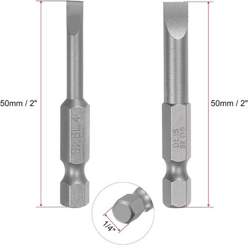 uxcell 4mm and 6mm Magnetic Slotted Screwdriver Bit Set, 1/4" Hex Shank 2" Length S2 Power Tool, 15-Piece in Saudi Arabia