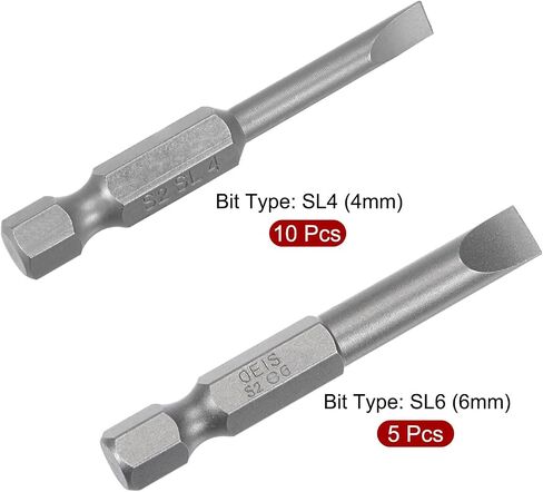 uxcell 4mm and 6mm Magnetic Slotted Screwdriver Bit Set, 1/4" Hex Shank 2" Length S2 Power Tool, 15-Piece in Saudi Arabia