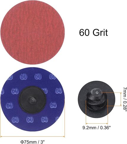 25pcs Quick Change Sanding Discs 3" 36 Grit R-Type Roll Lock Ceramic Grains Conditioning Disc Sandpaper for Die Grinder Grinding Fast Cutting, Bright Red in Saudi Arabia