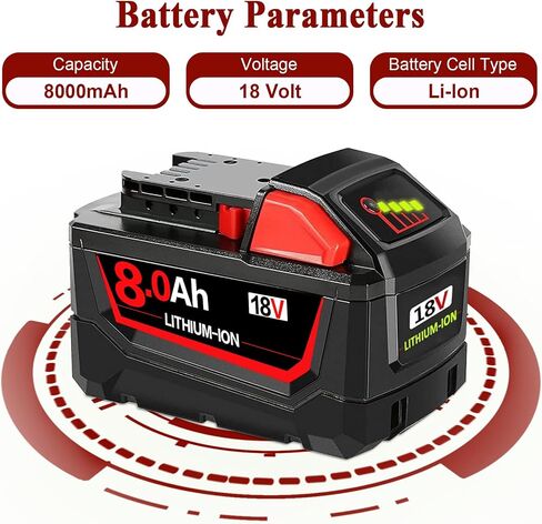 2 Packs 8.0AH Battery Replacement for Milw M-18 Battery Compatible with Milw 18V Cordless Power Tools M-18 Lithium Battery 48-11-1852 48-11-1850 48-11-1862 48-11-1812 in Saudi Arabia