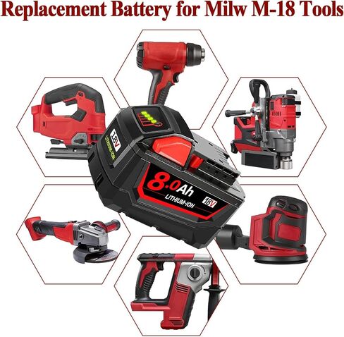 2 Packs 8.0AH Battery Replacement for Milw M-18 Battery Compatible with Milw 18V Cordless Power Tools M-18 Lithium Battery 48-11-1852 48-11-1850 48-11-1862 48-11-1812 in Saudi Arabia