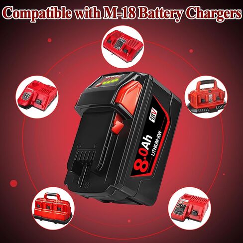 2 حزم 8.0AH استبدال البطارية لبطارية Milw M-18 المتوافقة مع أدوات الطاقة اللاسلكية Milw 18V M-18 بطارية ليثيوم 48-11-1852 48-11-1850 48-11-1862 48-11-1812 in Saudi Arabia