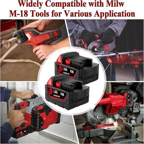 2 حزم 8.0AH استبدال البطارية لبطارية Milw M-18 المتوافقة مع أدوات الطاقة اللاسلكية Milw 18V M-18 بطارية ليثيوم 48-11-1852 48-11-1850 48-11-1862 48-11-1812 in Saudi Arabia