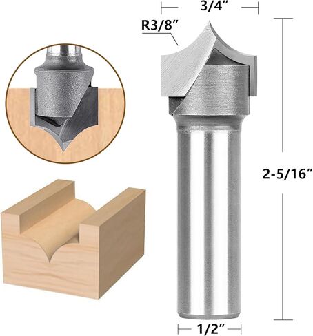 SpeTool 3/8 بوصة نصف قطر قطع راوتر بت 1/2 بوصة عرقوب 3/4 بوصة قطر القطع، 2 فلوت سوليد كربيد مائل مستدير فوق لقمة توجيه CNC لأداة نقش الأعمال الخشبية in Kuwait