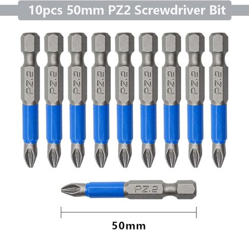 10PCS 1/4" Hex Shank Magnetic Pozidriv Head Screwdriver Bits, PZ2 Non-Slip Drill Bit Set, S2 Alloy Steel Screwdriver Drill Bit for Electric Hand Screwdrivers Tool (Pozidriv2 x 50mm Long) in Saudi Arabia