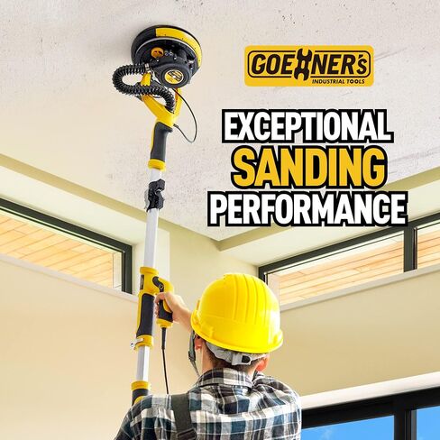 Drywall Sander, Electric Drywall Sander with Vacuum, 99.5% Dust Removal, 6 Variable Speed, 900-1800RPM, Labor-Saving Handle and Patented Fixture for Ceiling Sanding, LED Light, ETL Listed in Saudi Arabia