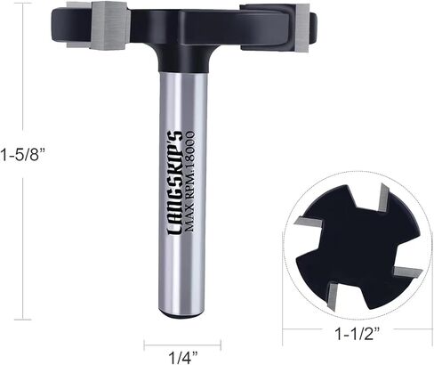 LANGSKIP'S CNC Spoilboard Surfing Router Bit 1/4 بوصة عرقوب، كبير جدًا 1-1 / 2 بوصة قطر القطع، لوح تسطيح جهاز التوجيه بت التخطيط لقمة تخطيط الخشب لقمة دادو المسوي YG6X كربيد - 4 أجنحة in Kuwait