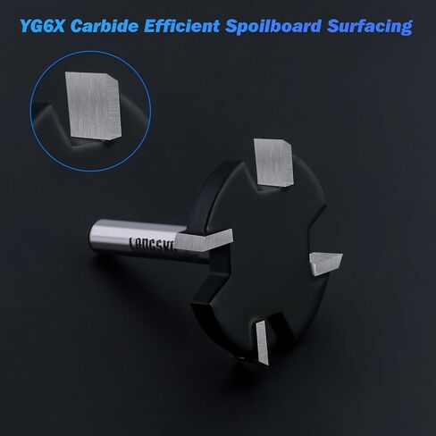 LANGSKIP'S CNC Spoilboard Surfing Router Bit 1/4 بوصة عرقوب، كبير جدًا 1-1 / 2 بوصة قطر القطع، لوح تسطيح جهاز التوجيه بت التخطيط لقمة تخطيط الخشب لقمة دادو المسوي YG6X كربيد - 4 أجنحة in Kuwait