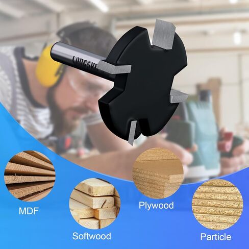 LANGSKIP'S CNC Spoilboard Surfing Router Bit 1/4 بوصة عرقوب، كبير جدًا 1-1 / 2 بوصة قطر القطع، لوح تسطيح جهاز التوجيه بت التخطيط لقمة تخطيط الخشب لقمة دادو المسوي YG6X كربيد - 4 أجنحة in Kuwait