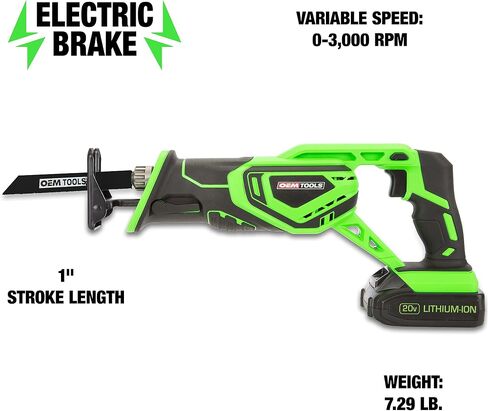 OEMTOOLS 24491 20V Max Lithium-Ion Reciprocating Saw, Cordless 3000 RPM Variable Battery Operated Reciprocating Saw With Battery Charger And Ballistic Nylon Case, 2.0Ah Electric Reciprocal Power Tool in Saudi Arabia