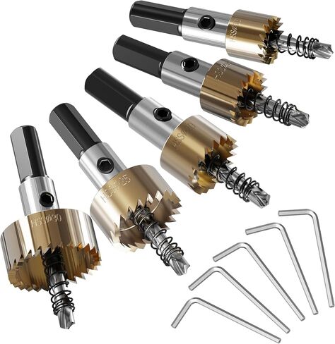 5PCS 16/18.5/20/25/30mm(5/8" to 1-3/16") HSS Hole Saw Cutter, Drill Bit Hole Saw Set Door Hole Drilling Kit for Stainless Steel, Aluminum Alloy, Copper, Iron, Plastic and Wood(Ti-Plating) in Saudi Arabia