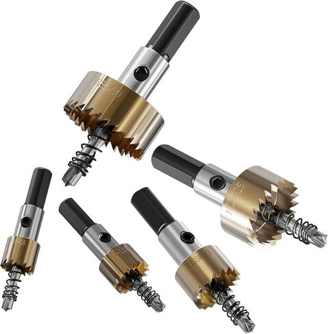 5PCS 16/18.5/20/25/30mm(5/8" to 1-3/16") HSS Hole Saw Cutter, Drill Bit Hole Saw Set Door Hole Drilling Kit for Stainless Steel, Aluminum Alloy, Copper, Iron, Plastic and Wood(Ti-Plating) in Saudi Arabia