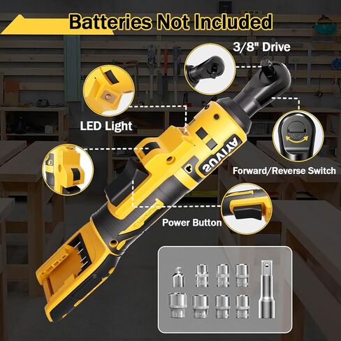Cordless Electric Ratchet Wrench Set 3/8", Compatible For DEWALT 20V MAX Battery, 74Ft-Lbs 440RPM Power Ratchet Wrench with 1/4" Adapter, Power Electric Ratchet drive with variable speed (Tool Only) in Kuwait
