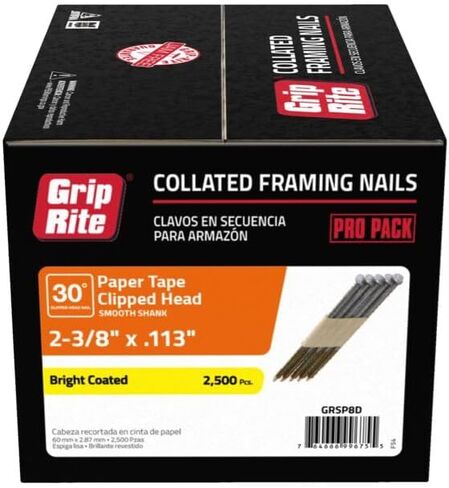 Grip-Rite GRSP8D Cooler Head 2-3/8-inch by .113-9nch by 30 Degree Paper Collated Smooth Coated Framing Nail, 2,500 per Box in Saudi Arabia